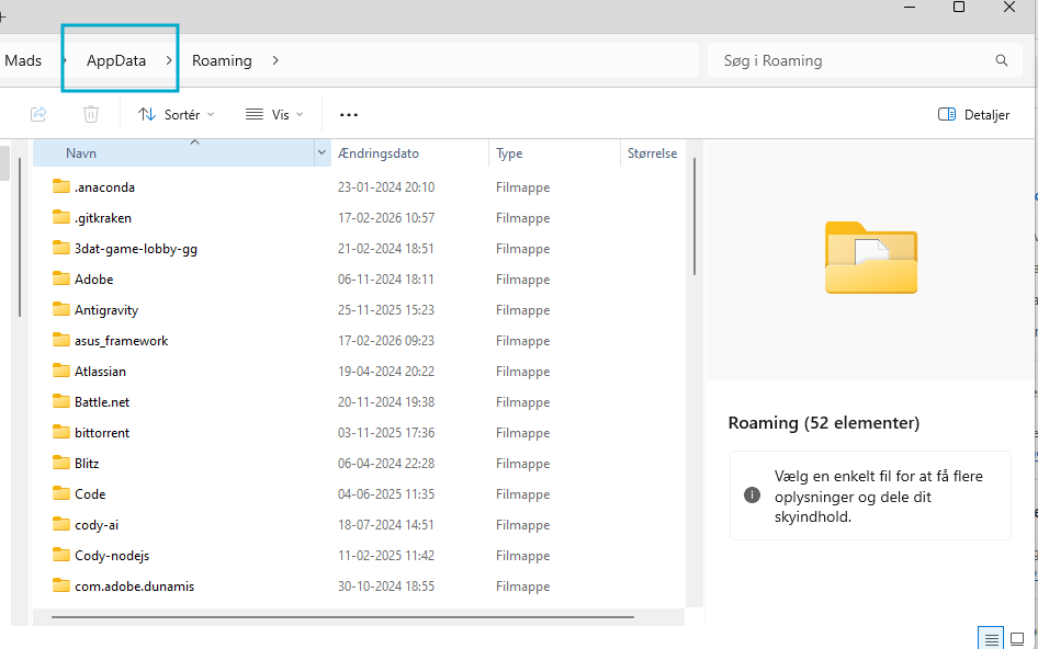 Click on AppData in the path