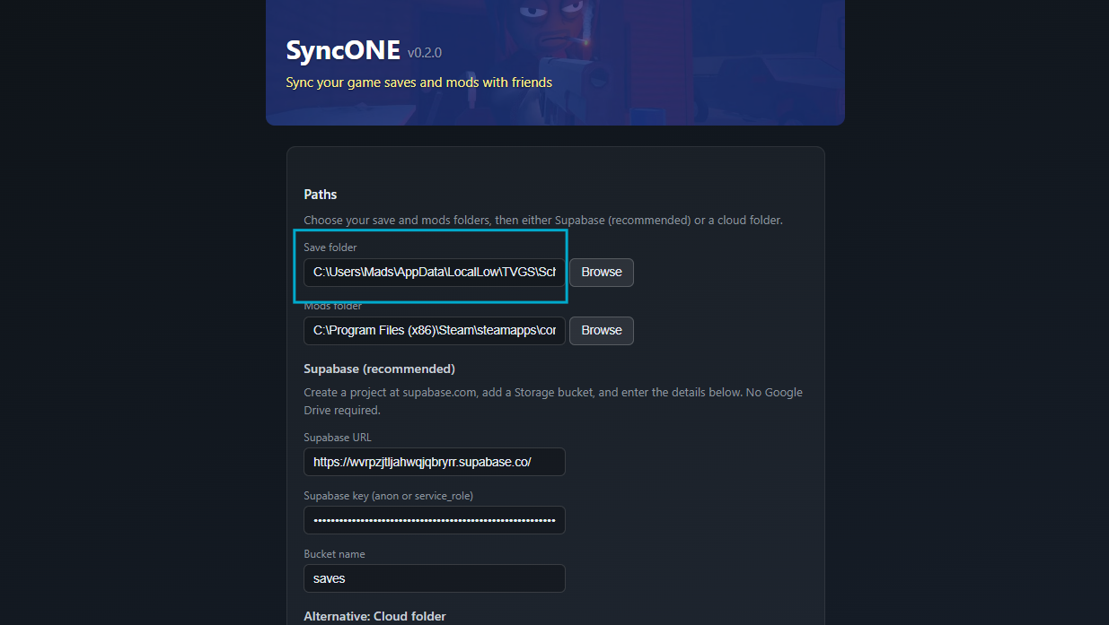 Paste the path into SyncOne