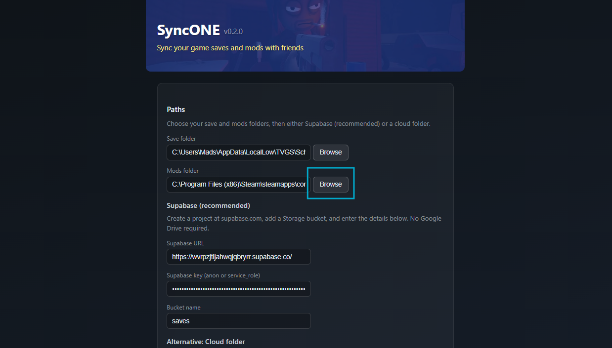 Click Browse to find mod folder