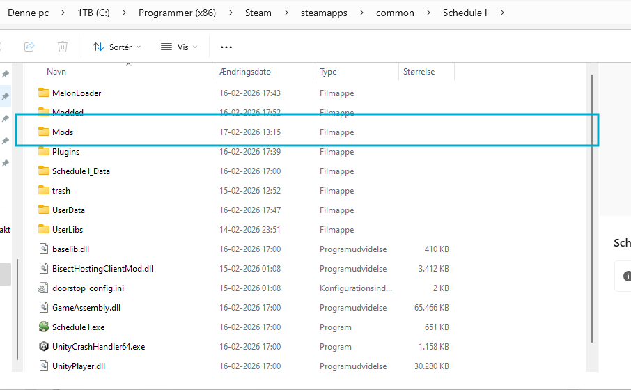 Navigate to Schedule I mods folder in Steam