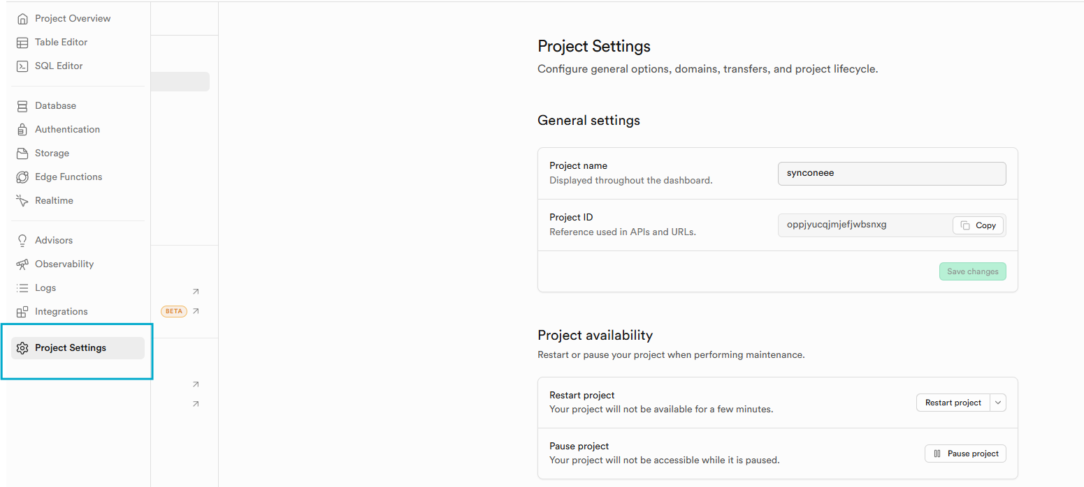 Go to Project settings